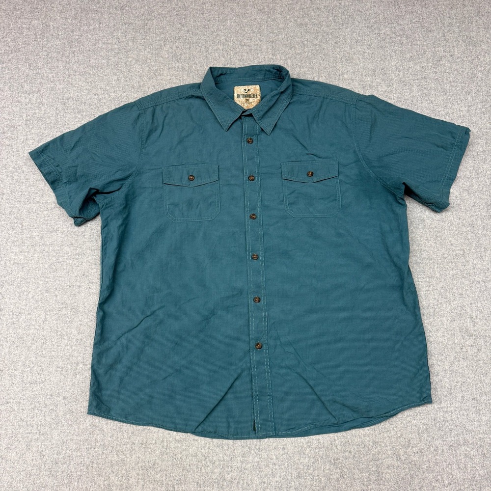 Outdoor Life | Button Down Shirt | 2XL | Teal Green | Short Sleeve Cotton Pocket